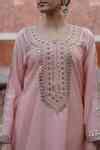Buy Pink Chanderi Mirrors, Sequins Round Neck Embroidered Abaya Kurta ...