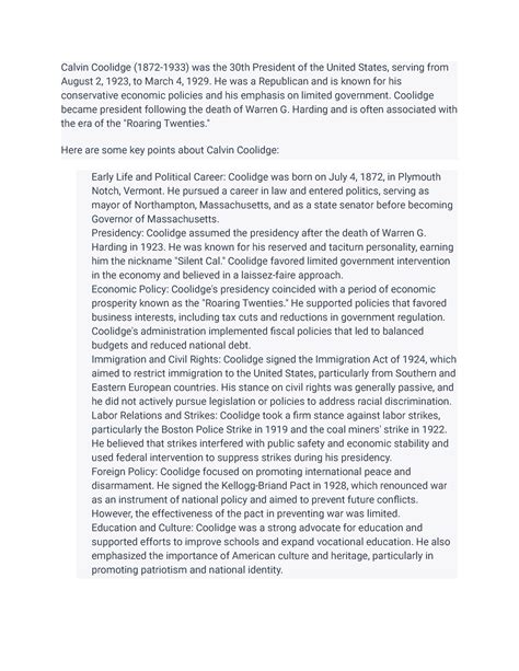 Calvin Coolidge - He was a Republican and is known for his conservative ...