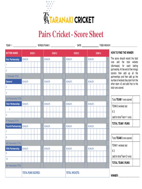 Pairs Cricket Score Sheet - Fill Out, Sign & Share Online | pdfFiller