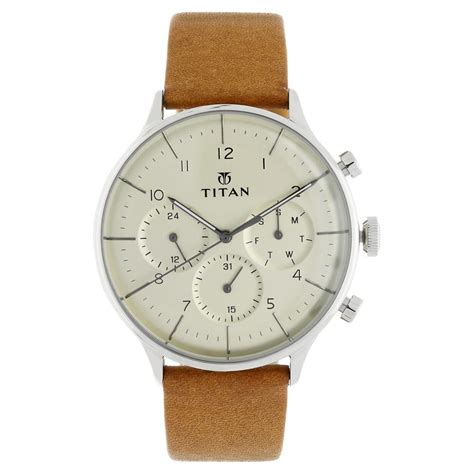 Titan On Trend Quartz Multifunction Beige Dial Tan Leather Strap Watch ...