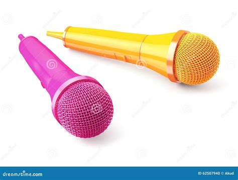 Pink and Yellow Microphones on Blue Background Stock Illustration ...
