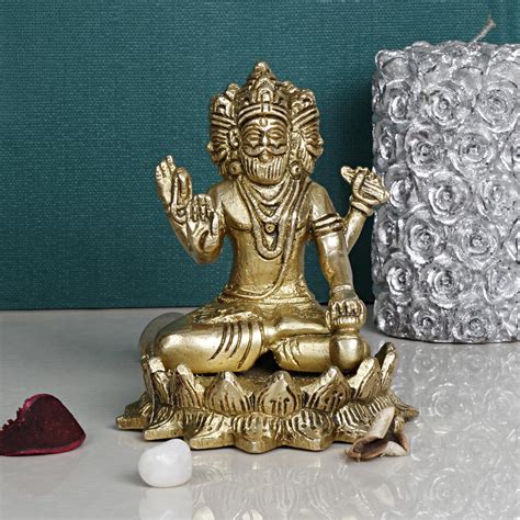Buy ARTVARKO Brass Brahma The Creator in Trimurti Idol Sitting on Lotus ...