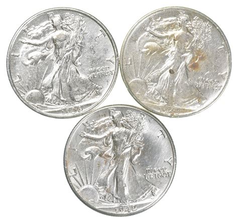 Great Detail 1936 1943 1942 Walking Liberty Half Dollar Lot Collection ...