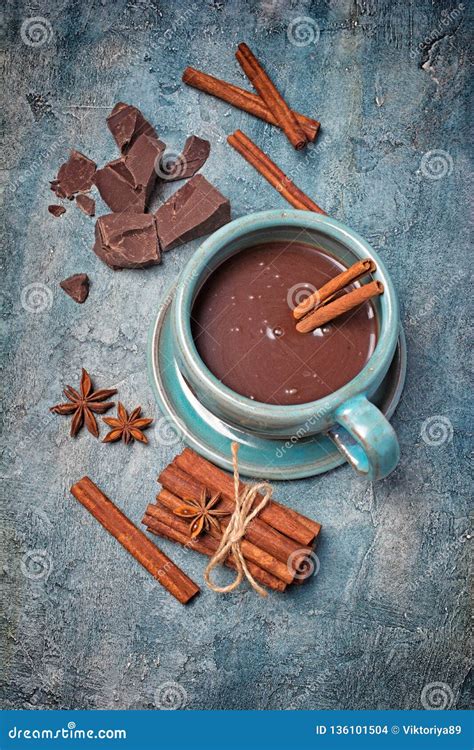 Homemade Spicy Hot Cocoa with Cinnamon Stick, Anise Stars and Chocolate ...