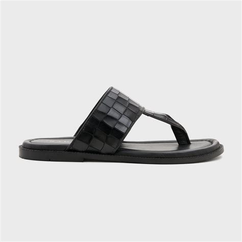Thong Slippers | Midnight Black Croco Leather – Nauvab