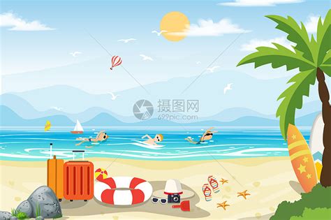暑假海边度假插画图片下载-正版图片400218315-摄图网