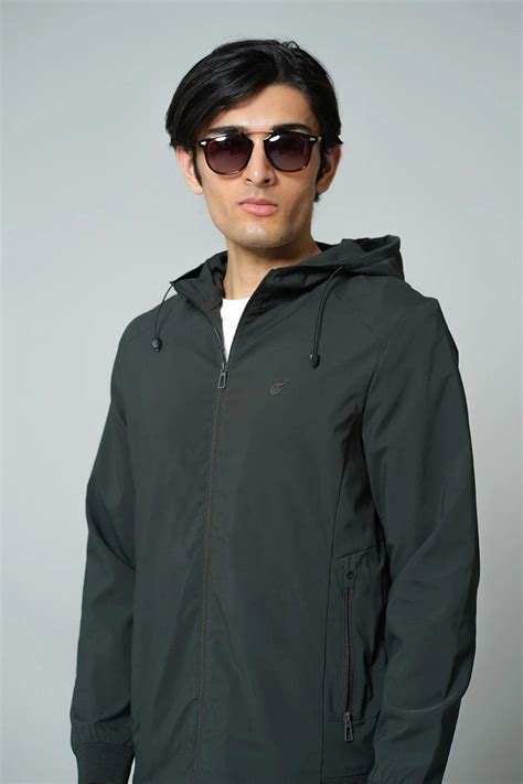 Buy Fort Collins Men's Dark Green Windbreaker with Adjustable Hood ...