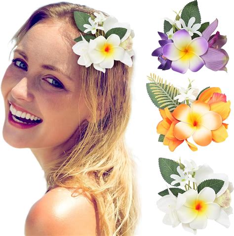 Amazon.com : Flower Hair Clips Hawaiian Hawaii Hair Clip Set Plumeria ...