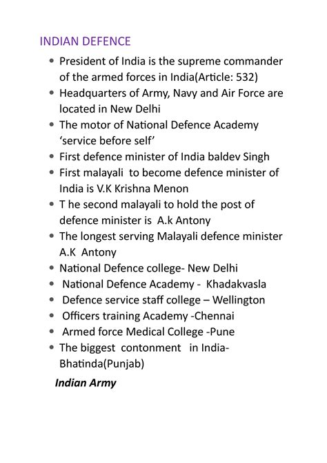 Indian Defence - It is useful - INDIAN DEFENCE President of India is ...