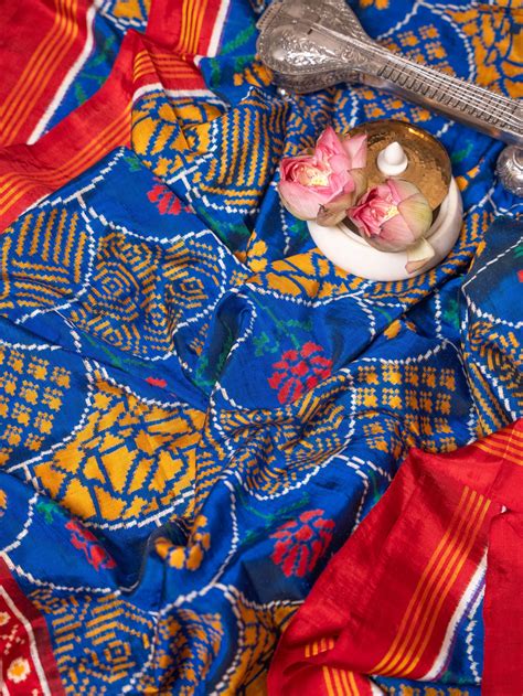 Royal Blue Yellow Ikat Patola Saree – WeaveinIndia