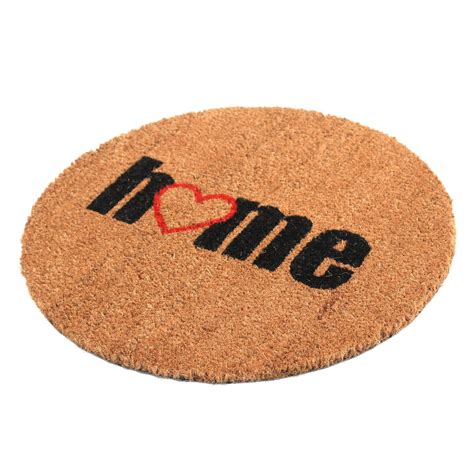OnlyMat Round Shape "Home" Printed Natural Coir Anti Slip Doormat