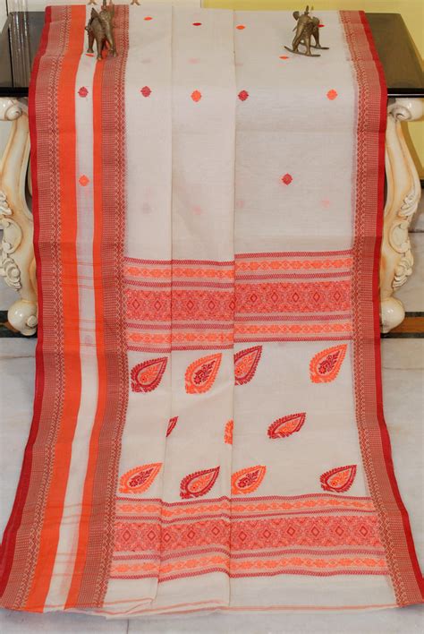 Premium Quality Bengal Handloom Minakari Bomkai Cotton Saree in Stone ...