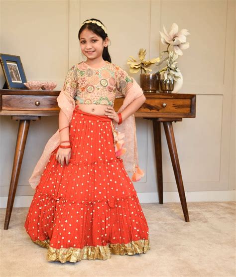 Buy Red Crinkle Lehenga Set for Girls – FayonKids