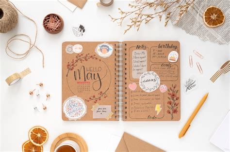 Paper planner bullet journal with stationery | Free Photo