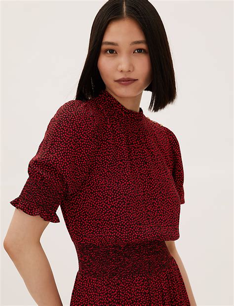 Buy Animal Print Puff Sleeve Midi Waisted Dress at Marks & Spencer