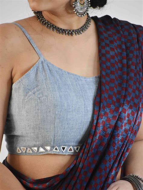 Buy Blue Organic Cotton Kutch Mirror Work Blouse Online | Sundarii