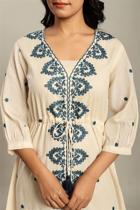 Cotton Off White Floral Embroidered A-Line Dress – Zummer