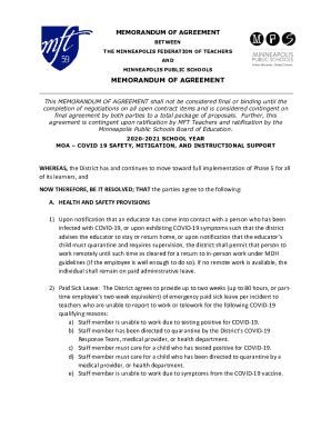 Fillable Online MEMORANDUM OF AGREEMENT - Minneapolis Public Schools ...