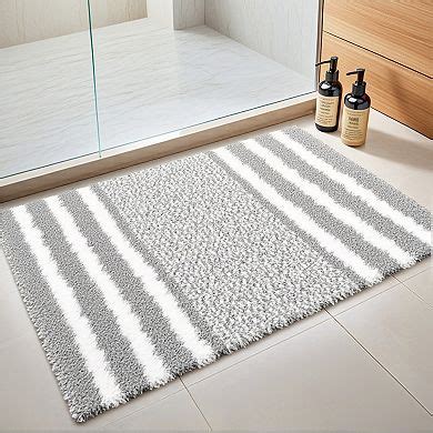 Extra Soft And Absorbent Microfiber Bath Rugs Fluffy Striped Non Slip ...