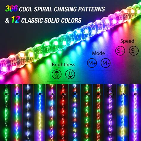 Nilight - TL-27 2PCS 4FT Spiral RGB Led Whip Light with Spring Base ...