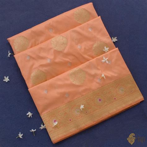 Peach Pure Katan Silk Banarasi Handloom Saree - Tilfi