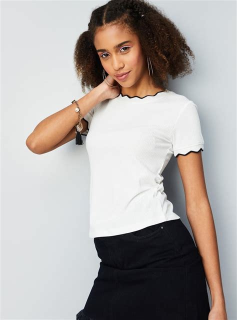 Buy Women Rib Knit Scalloped Edge Top Online at just Rs. 599.0 ...