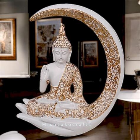 Buy SHRI BALAJI CRAFT White Golden Resin Palm Buddha Statue 10 Inches ...