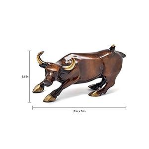 Two Moustaches Charging Bull 7 Inches Brass Showpiece for Home Decor, 1 ...
