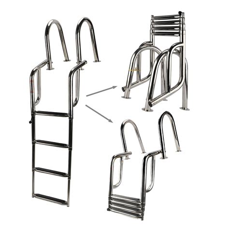 Buy HYDDNice 4 Step Pontoon Boat Ladder, Stainless Steel Folding ...