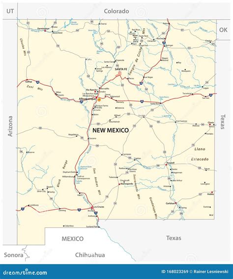 Road Map of the US American State of New Mexico Stock Vector ...
