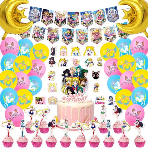 Buy 99PCS Sailor Moon Party Supplies Birthday Decorations Include Happy ...