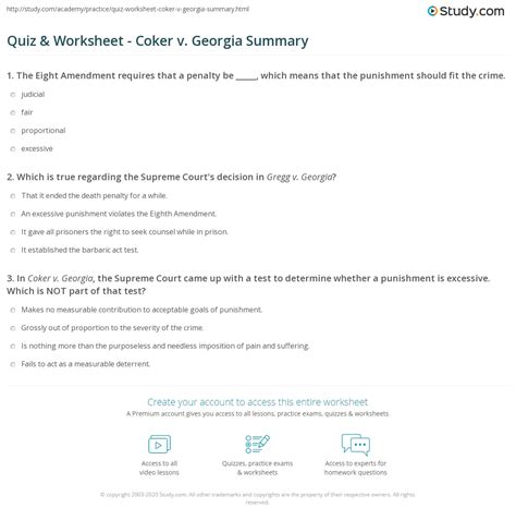 Quiz & Worksheet - Coker v. Georgia Summary | Study.com