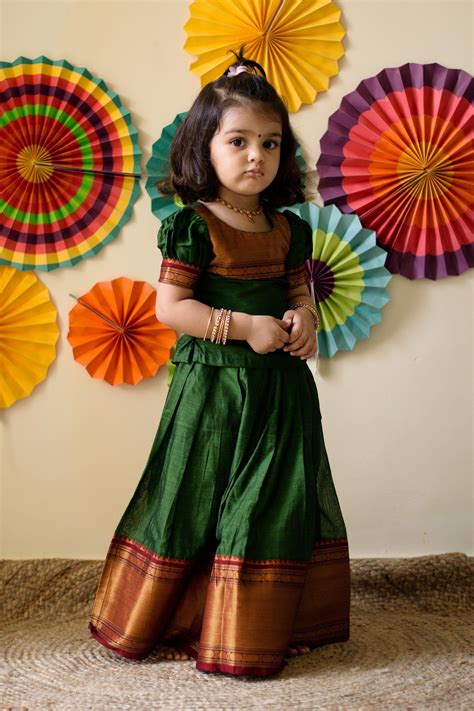 Traditional Indian Ethnic Kids Wear Lehenga Choli Frock In Green And ...