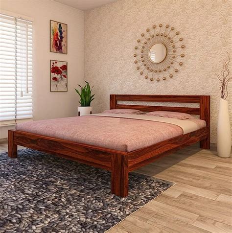 Woodart Furniture Solid Sheesham Wood Queen Size Bed Without Storage ...
