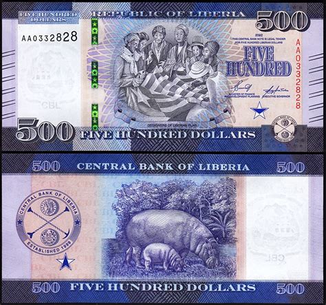 Liberia 500 Dollars 2022 2023, UNC, P-42, Prefix AA – Fortumor Numismatic Center