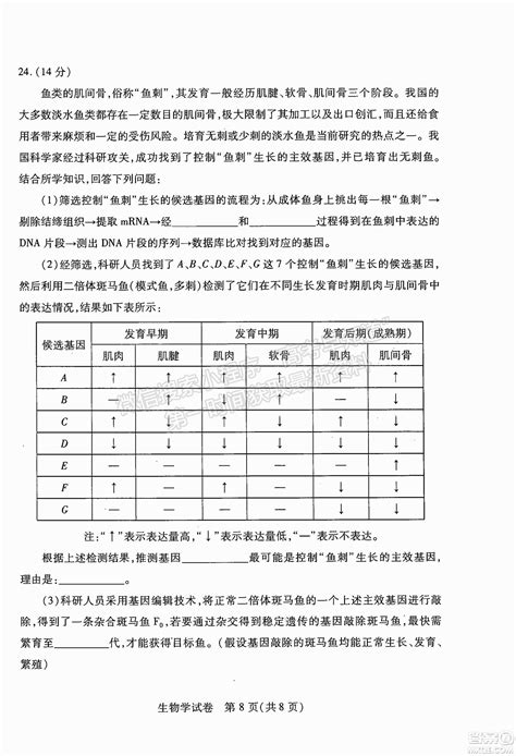 武汉市2022届高中毕业生二月调研考试生物学试卷及答案 _答案圈