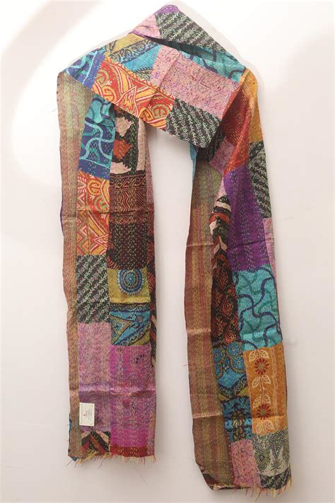 Stunning Multicolor Hand Embroidered Kantha Silk Stole