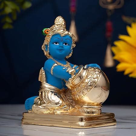 Buy Idolkart Pure 999 Gold Coated Lord Krishna Idol, Handcrafted Laddu ...