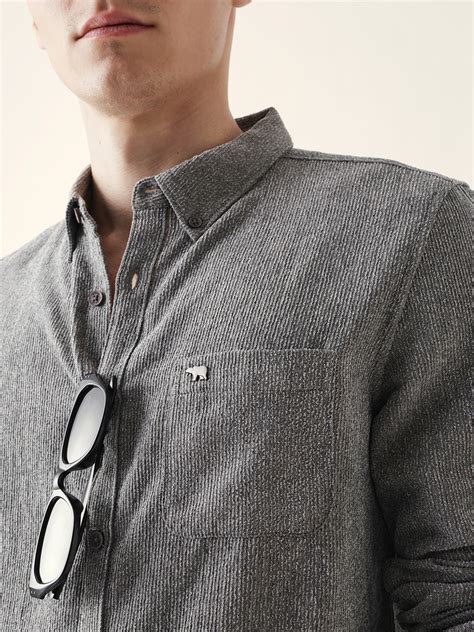 Shop Grey Textured Woven Striped Slim Fit Casual Shirt Online ...