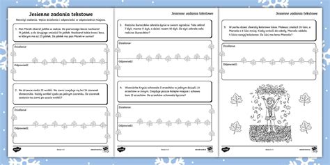 Jesienne zadania tekstowe | Matematyka | Dodawanie i odejmowanie