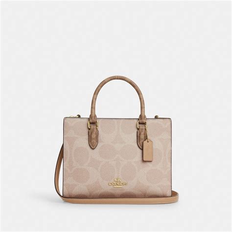 Coach Maggie Small Tote Bag In Blocked Signature Canvas Gold Sand Tan ...