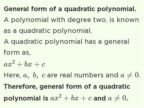 General form of a quadratic polynomial - Brainly.in