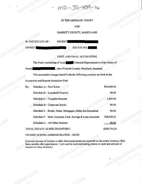 Maryland First and Final Accounting - Maryland Register Of Wills Sample ...