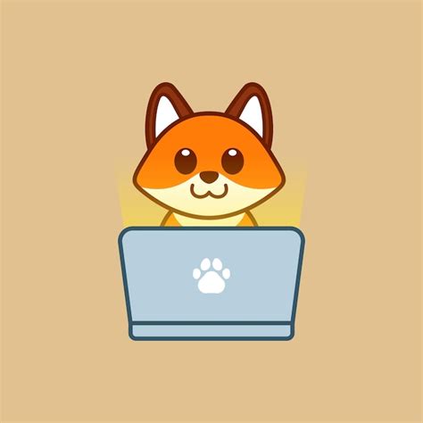 Netter Fuchs, der Laptop-Illustration verwendet | Premium Vektor
