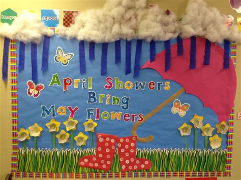 April Showers Bring May Flowers | Spring bulletin boards, Preschool ...