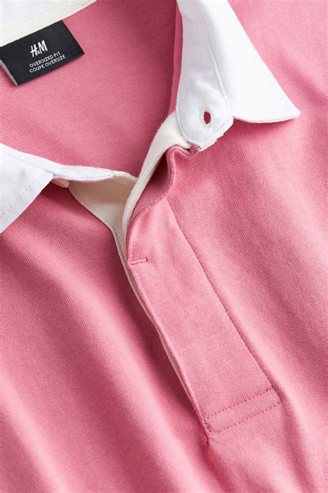 Oversized Fit Polo shirt - Pink/Distracted - Men | H&M IN
