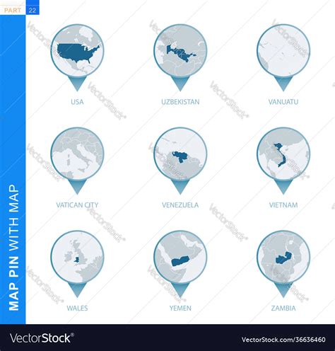 Collection map pin with detailed map Royalty Free Vector