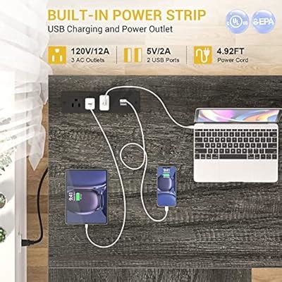 Buy Aheaplus L Shaped Desk with Power Outlet & LED Strip, Reversible L ...