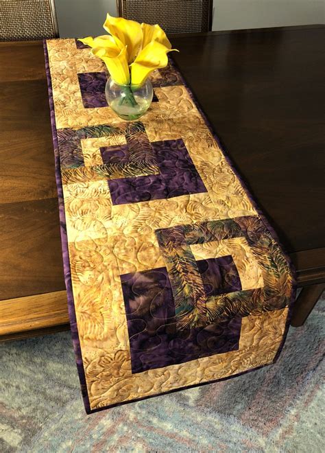 Plum and Gold Quilted Tablerunner, Modern Batik Table Runner, Handmade ...