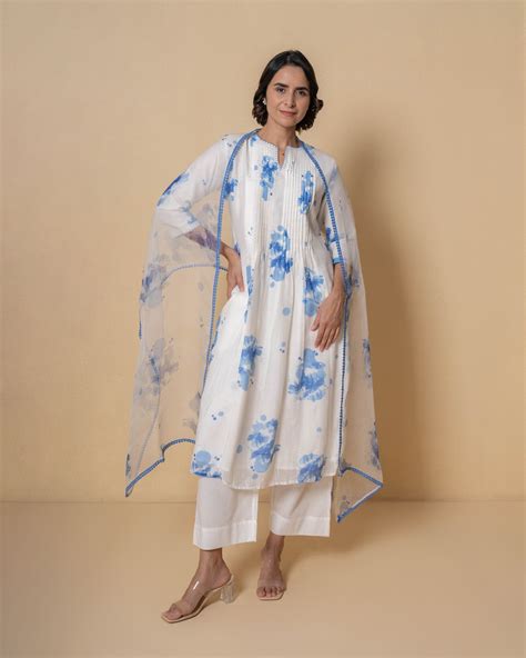 Sky Bloom Digital Print Chanderi Suit Set – Kameez